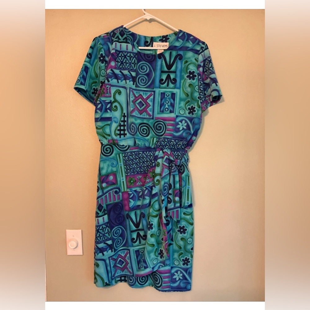 D. Stevens Vibrant Blue and Purple Patterned Midi Dress